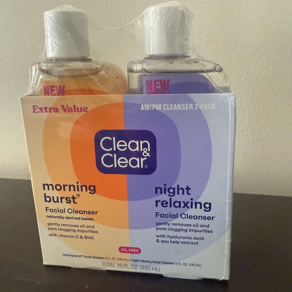 NWT Clean & Clear AM/PM Facial Cleanser Set Morning Burst and Night Relaxing